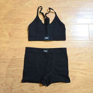 Pink Victoria Secret Black Sports Bra and Shorts Set